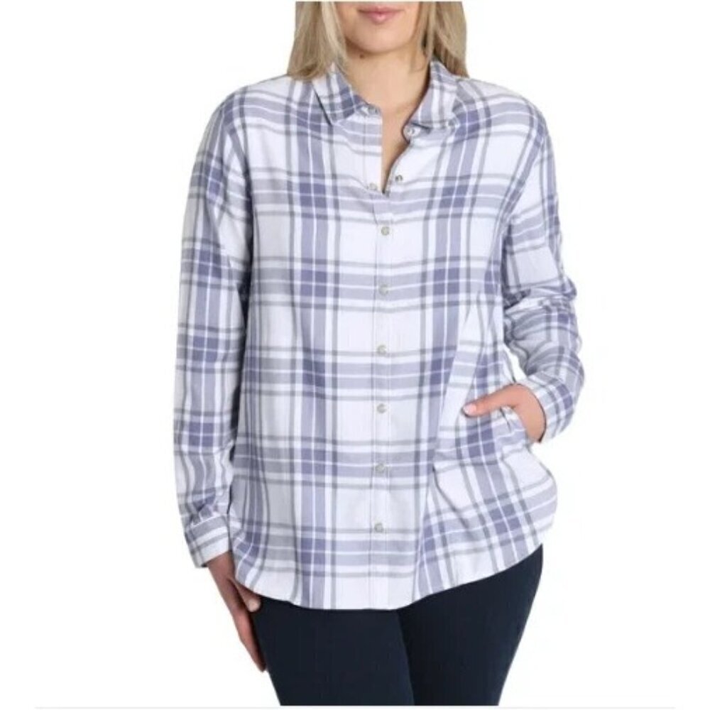 NEW Jachs Girlfriend Women's S Blue & White Plaid Button-Up Shirt